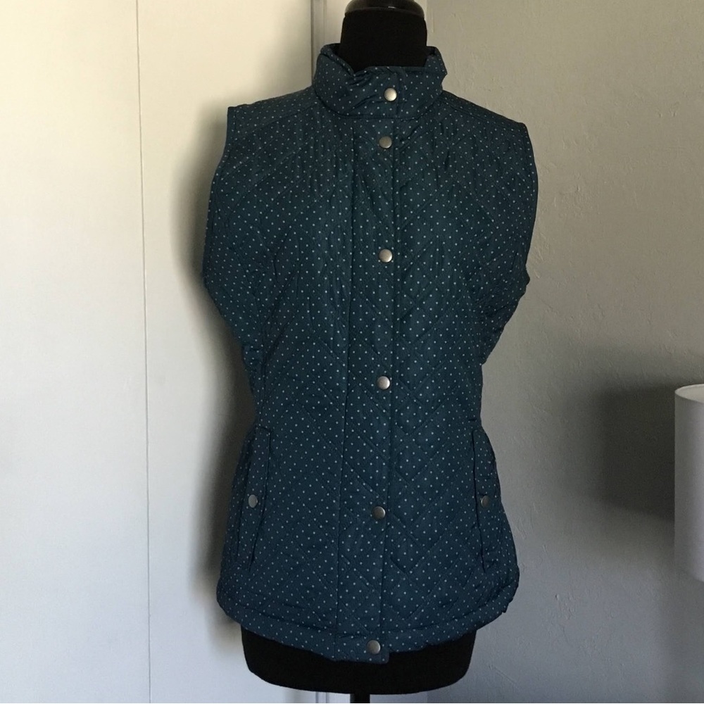 Women’s Merona Vest Full Zip Up Button Polka Dot Design Size L/G, Final Sale!!!
